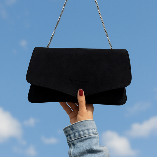 Elegant Burgundy Suede Clutch Bag for Women – Luxury Red Purse with Fold-Over Flap, Silver Chain Strap – Versatile Shoulder Bag, Crossbody Bag, or Evening Handheld Clutch – Stylish Fashion Handbag