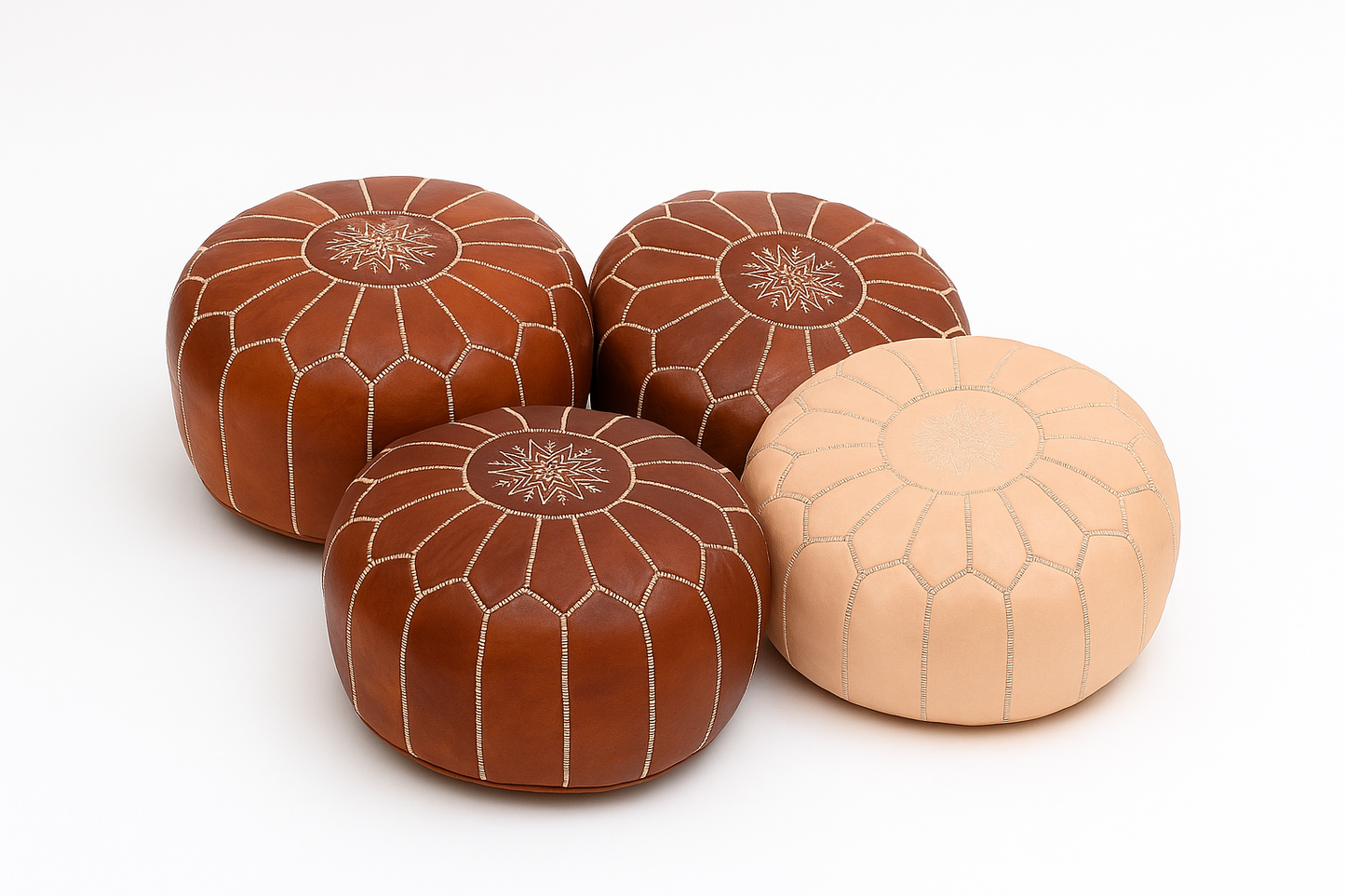 Authentic Moroccan Leather Pouf Ottoman – Handcrafted Round Footstool with Hand-Stitched Detailing – Genuine Leather Seating, Extra Seat, Footrest or Side Table – Boho Chic Home Decor Accent