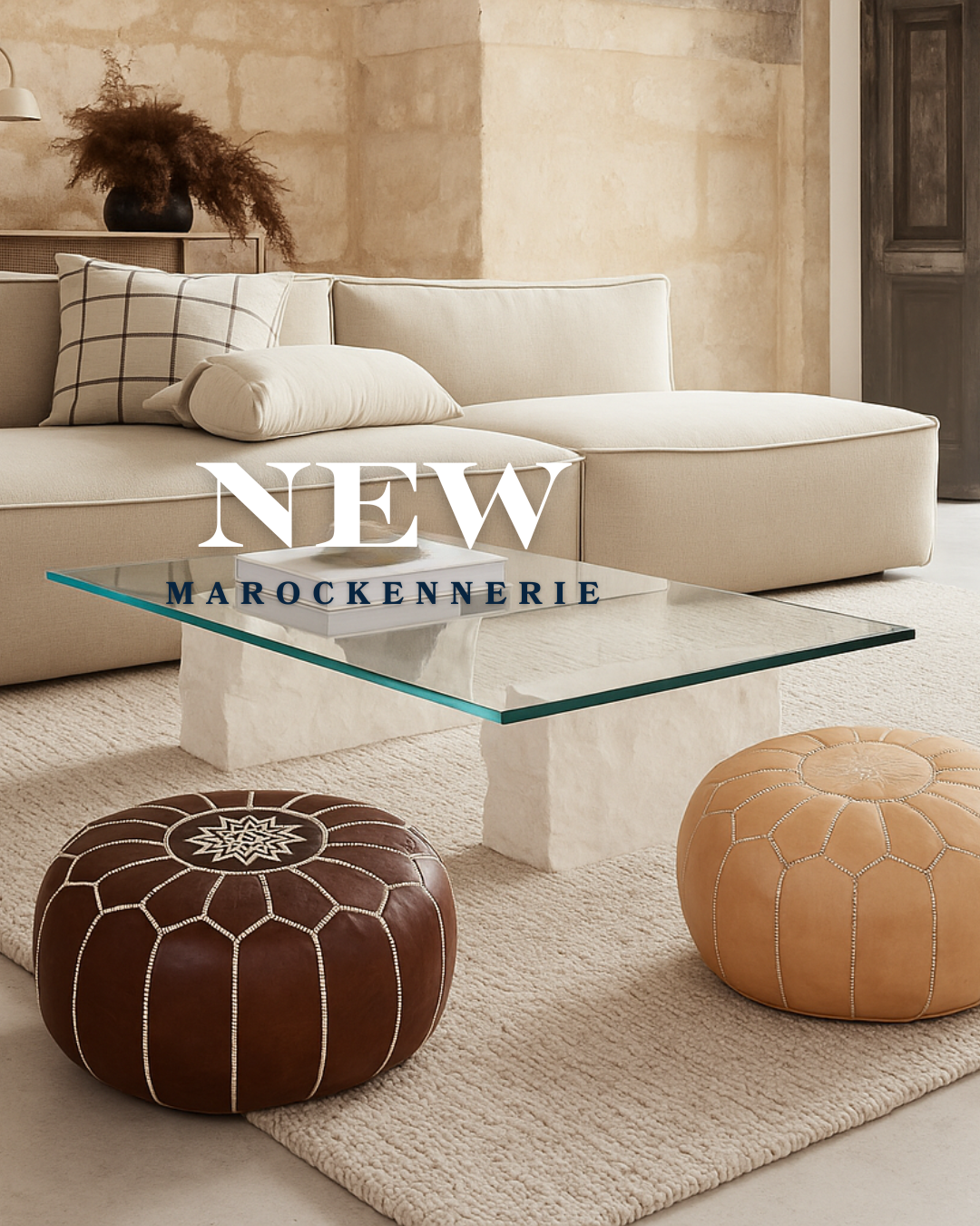 Authentic Moroccan Leather Pouf Ottoman – Handcrafted Round Footstool with Hand-Stitched Detailing – Genuine Leather Seating, Extra Seat, Footrest or Side Table – Boho Chic Home Decor Accent