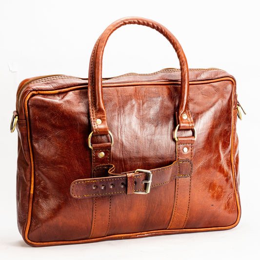 Genuine Leather Laptop Bag 15 Inch – Brown Briefcase for Men & Women by Marockennerie, Durable Laptop Shoulder Bag with Strap, Travel Sleeve & Elegant Minimalist Design