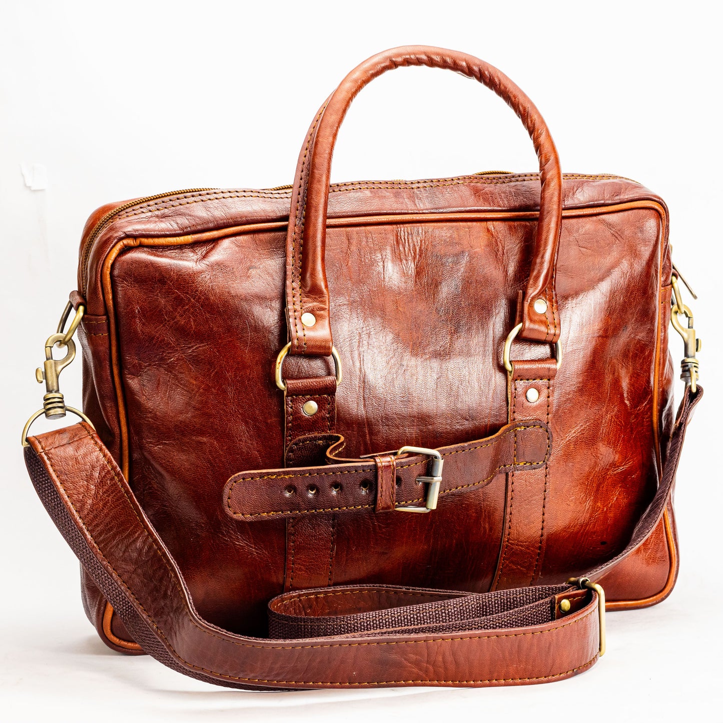 Genuine Leather Laptop Bag 15 Inch – Brown Briefcase for Men & Women by Marockennerie, Durable Laptop Shoulder Bag with Strap, Travel Sleeve & Elegant Minimalist Design