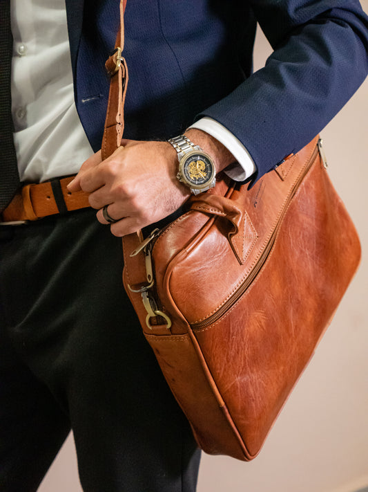 Handmade Moroccan Full-Grain Leather Laptop Bag for Men & Women – Professional Briefcase with Shoulder Strap, Stylish Office Tote, Fits 13-17 Inch Laptops, Gift Ready