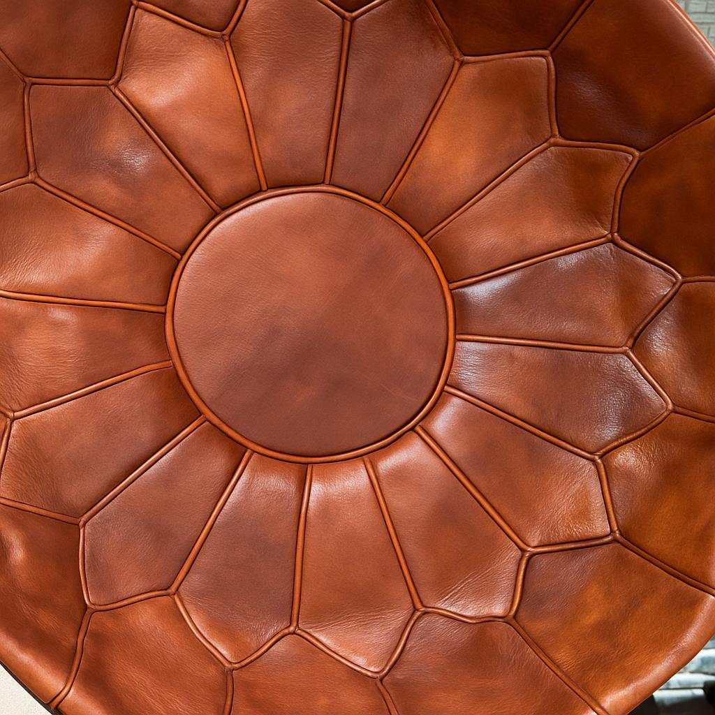 Authentic Moroccan Leather Pouf Ottoman – Handcrafted Round Footstool with Hand-Stitched Detailing – Genuine Leather Seating, Extra Seat, Footrest or Side Table – Boho Chic Home Decor Accent