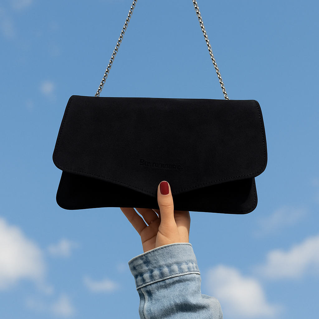 Elegant Burgundy Suede Clutch Bag for Women – Luxury Red Purse with Fold-Over Flap, Silver Chain Strap – Versatile Shoulder Bag, Crossbody Bag, or Evening Handheld Clutch – Stylish Fashion Handbag
