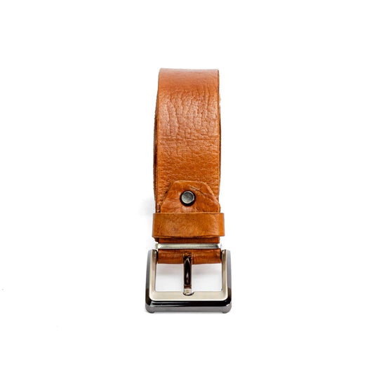Classic Men’s Leather Belt – Genuine Tan Leather with Polished Silver Buckle, Durable Casual and Dress Belt for Everyday Wear, Stylish Accessory for Jeans, Chinos, and Formal Trousers