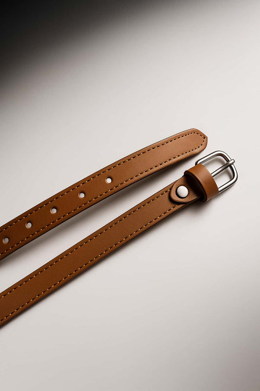 Elegant Leather Belt 2cm – Slim Genuine Leather Belt with Polished Buckle, Classic Narrow Dress Belt for Women and Men, Stylish Versatile Accessory for Jeans, Dresses, Casual or Formal Outfits