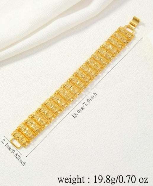 Exquisite Gold Plated Wide Filigree Cuff Bracelet – Elegant Statement Jewelry for Women, Intricate Rectangular Panel Design, Luxury Gold Plated Bracelet for Weddings, Parties & Special Occasions